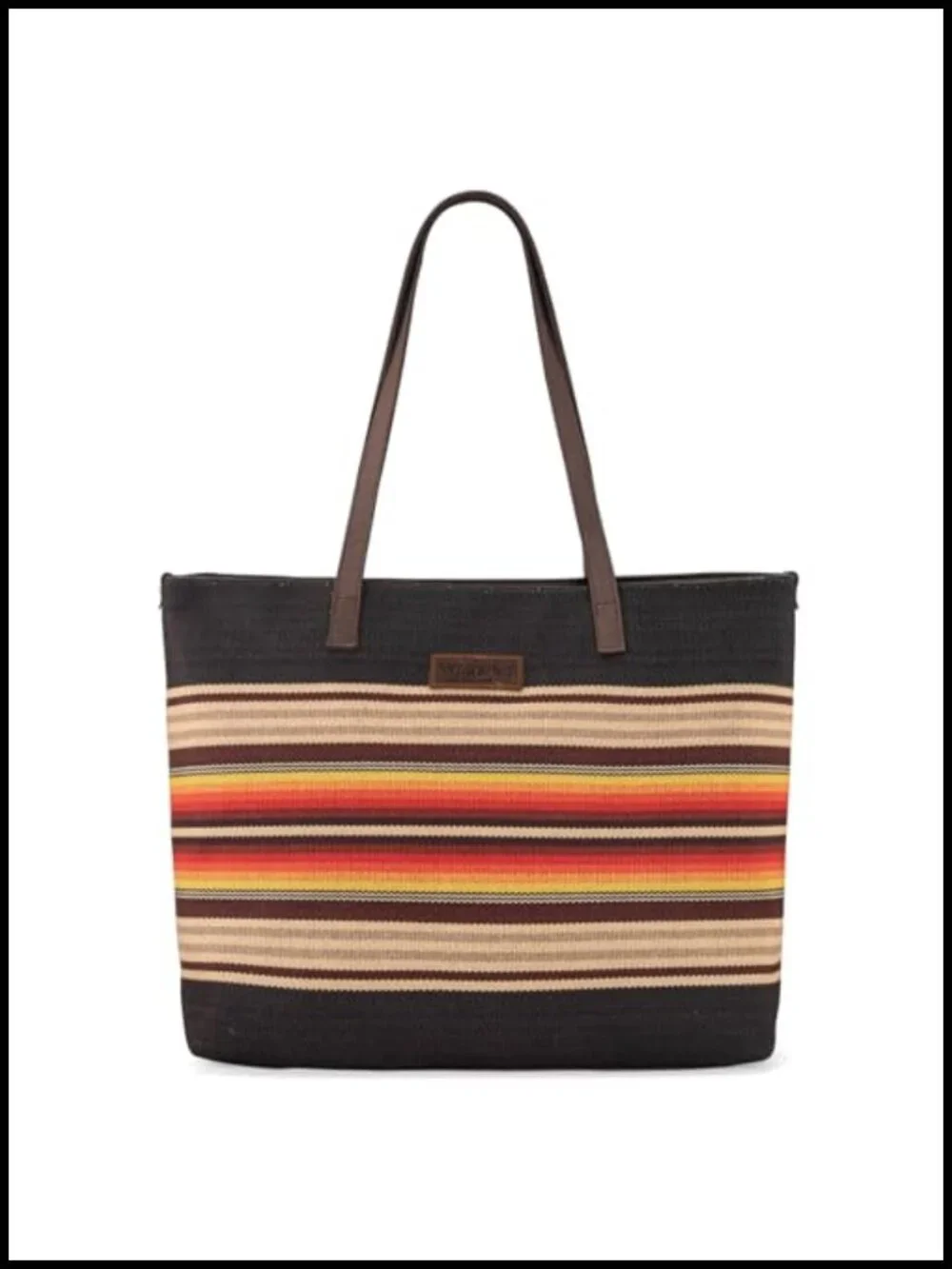 Canvas Aztec Print Tote Bag with Leather Handles for Work Travel